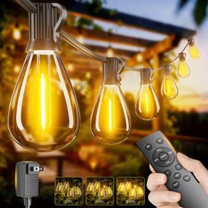 150FT LED Outdoor String Lights with Remote, One Continuous Strand Patio Lights with 55+2 Shatterproof S11 Bulbs, Dimmable 2700K Warm White, Timer & 3 Modes, Low Voltage for Backyard Garden