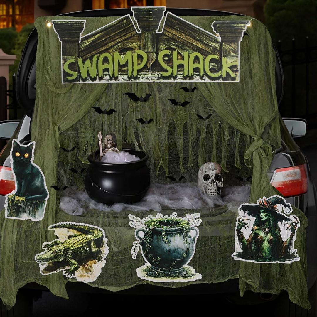 Halloween Trunk or Treat Car Decorations Kit for SUV Swamp Halloween Creepy Cloth Car Archway Garage Decoration Trunk for Outdoor Door Wall Window