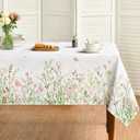Horaldaily Spring Tablecloth 5270 Inch Rectangular, Pink Flowers Washable Seasonal Table Cover for Party Picnic Dinner Decor (White)