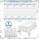 Batiyeer 3 Pcs Blue Toile De Jouy Baby Shower Decorations Chinoiserie Porcelain Plastic Tablecloth Blue White Vintage Floral French Rectangle Table Cover for Nursery Birthday Party Supplies, 54x108''