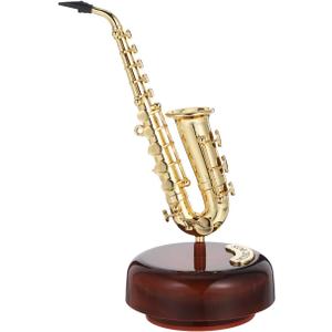 Mini Saxophone Music Box, 7.9in Classic Home Decorative Saxophone, Musical Mum Trinket Instrument Ornaments for Home Decoration Housewarming Desktop (20x10cm, Golden)