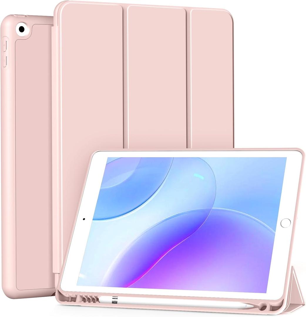 Case for iPad mini 5th Generation 2019 / Mini 4th Generation 2015 with Pencil Holder, Auto Wake/Sleep, Ultra Slim Lightweight Trifold Smart Soft TPU Back Case for iPad mini 5/4, Pink