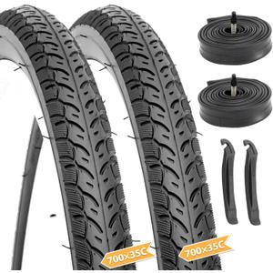 Hycline Road Bike Tires Set: 2-Pack 700x35C(37-622) Folding Replacement Puncture-Resistant Bicycle Tires and 2 Pcs 700x32-35C Inner Tubes Presta Valve with Tire Levers for City Commuter Road