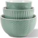 HAPPY KIT Ceramic Mixing Bowls Set, Serving Bowls Set For Kitchen,Large 5/3/1.5 Quart Bowl Set of 3, Prep Nesting Bowl for Baking and Mixing Salad,Avocado green
