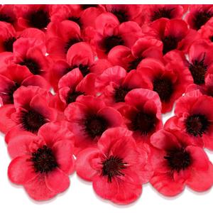 Xinnun 60 Pieces Artificial Poppies Flowers Red Poppy Artificial Silk Faux Stemless Flowers Head for Memorial Day Veterans Day Wedding Home Decoration Bouquet Corsages Party Centerpiece