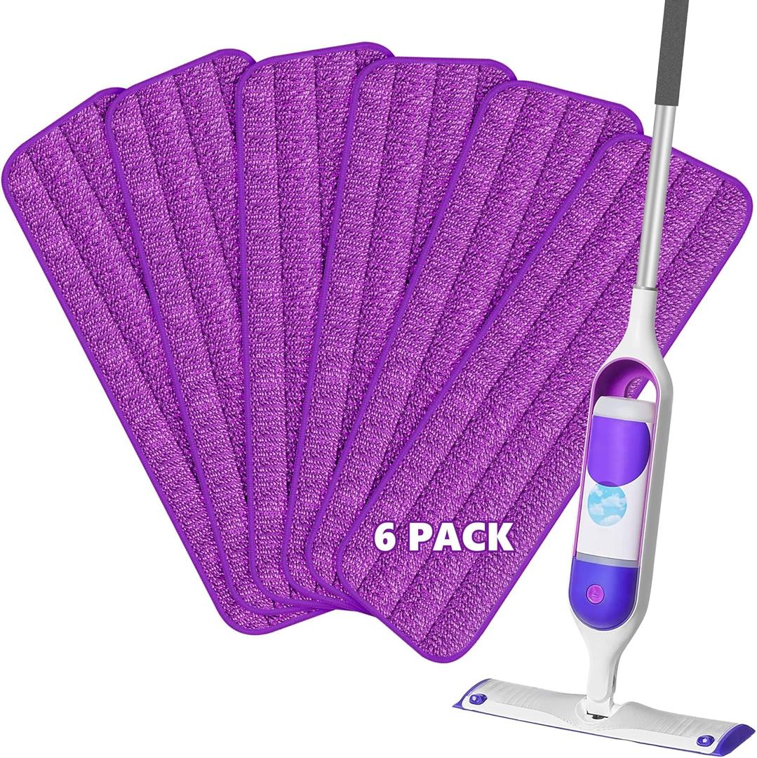HOMTOYOU Reusable Pads Refills for Swiffer Power Mop: 6 Pack Microfiber Pad for Multi-Surface Floor Cleaning - Machine Washable Replacement Sweeping Cloths for 13 ''-15 '' Spray Mop (Purple)