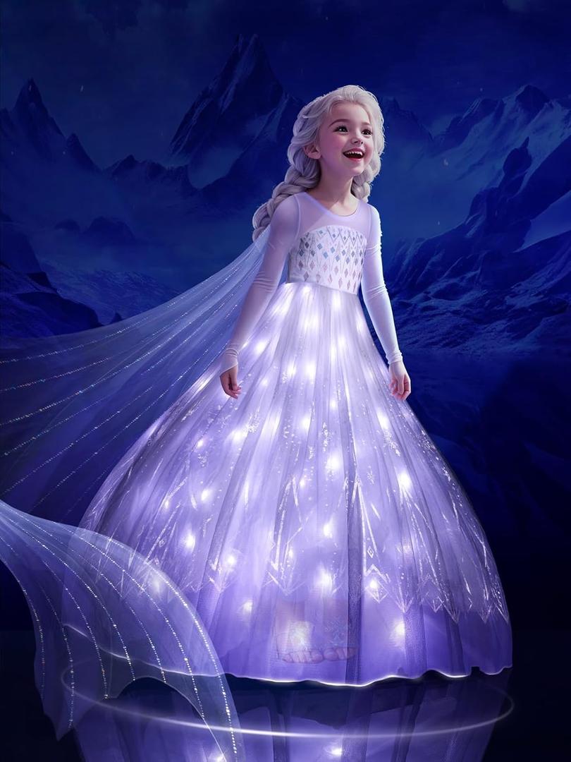 Princess Costume for Girls, RGB LED Light Up Syncs Music App Control, Toddler Princess Dress Up Halloween Costume
