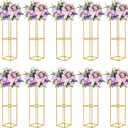 YALLOVE 10 Pcs 31.5 Inch Metal Flower Stand, Gold Centerpieces Vases Stand With Clear Acrylic Sheets, Geometric Display Rack for Wedding Party Decorations