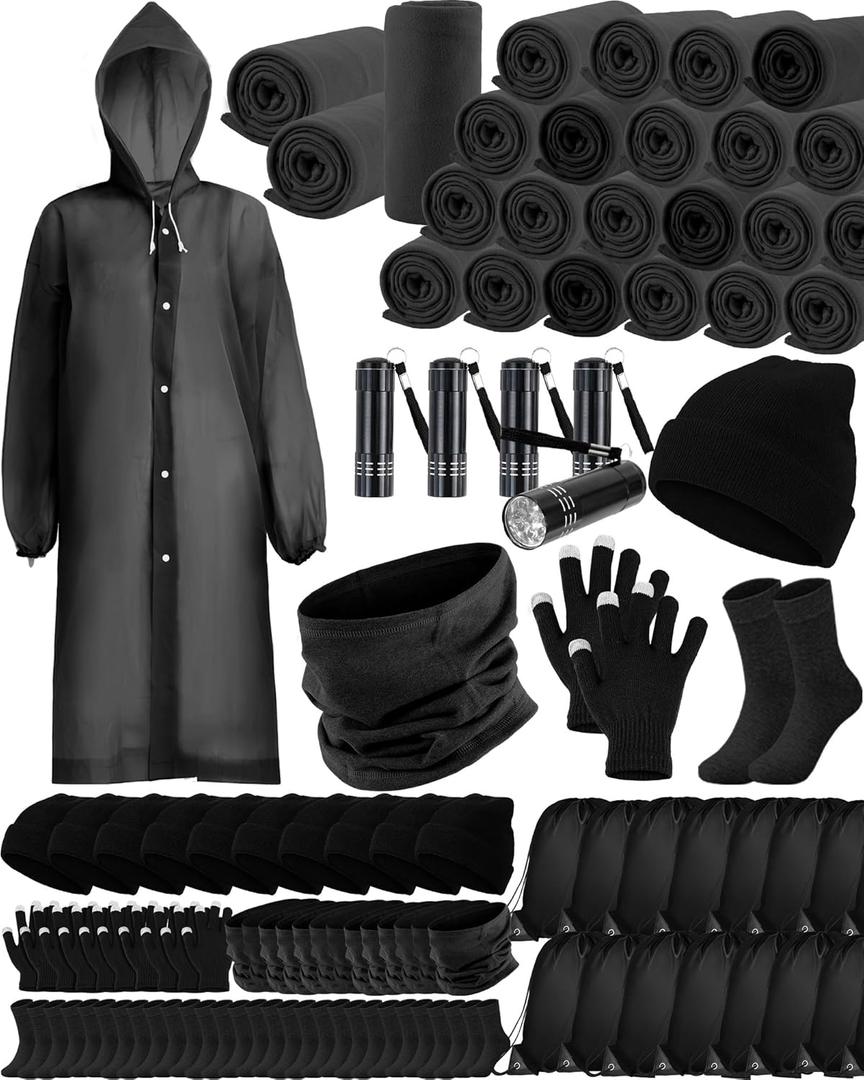 Jecery 160 Pcs Winter Homeless Care Package Supplies Bulk Blankets Beanies Gloves Socks for Donation Shelters Charity Giving (Black)