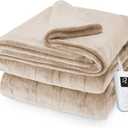 Sunbeam Electric Royal Posh Velvet Heated Blanket, 12 Heat Settings, 12-Hour Selectable Auto Shut-Off, Fast Heating, Warm and Lush, Champagne Color, Full, 84" x 72"