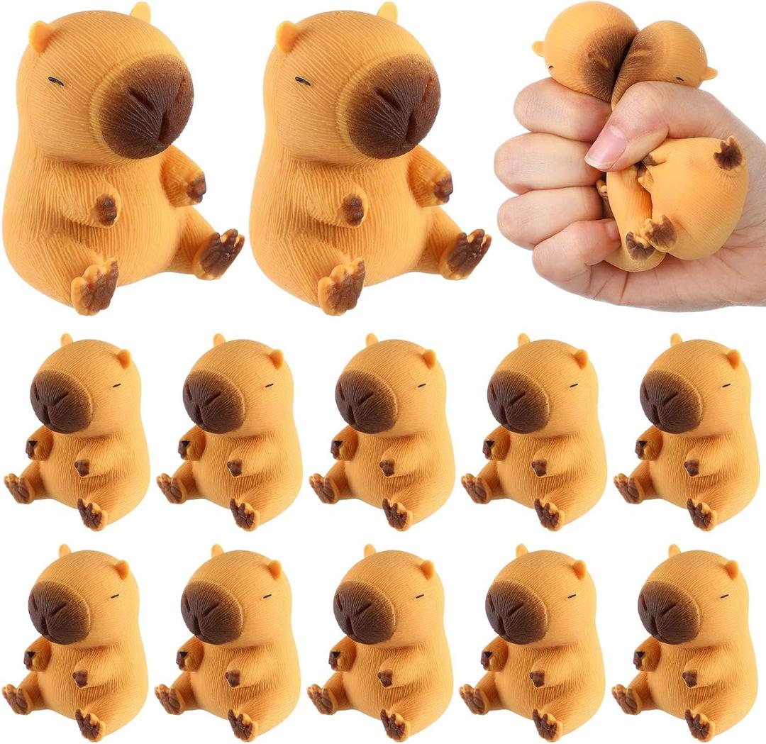 Meooeck 12 Pcs Capybara Stress Relief Toys Stress Balls for Adult Mini Capybara Squeeze Fun Fidget Toys Animal Balls Cute for Birthday Party Office Christmas Stocking Stuffer Gift ADHD Autism Anxiety (Brown)