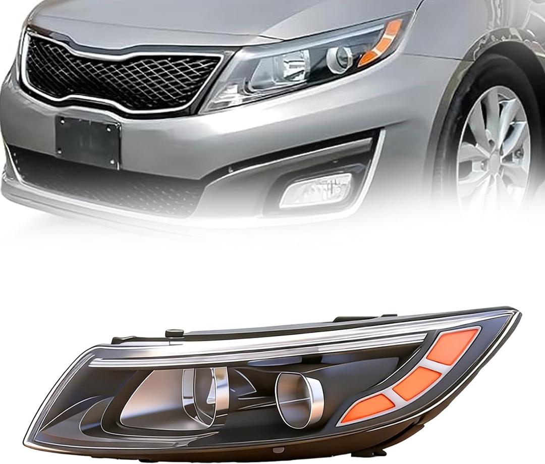 Halogen Headlight Assembly Compatible with 2014 2015 Kia Optima Headlight Headlamp Projector w/o LED w/Bulb (Driver Left Side)