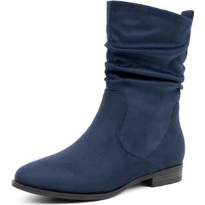 VJH confort Women's Mid Calf Boots, Almond Round Toe Low Heel Comfort Dress Slouchy Booties, Size 6.5