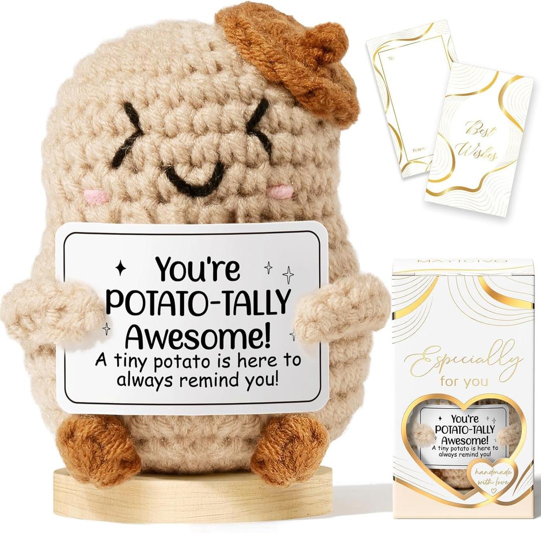 3 x Emotional Support Crochet Positive Potato Inspirational Cheer Gifts for Women, Handmade Crochet Awesome Gift Thank You Birthday Mothers Day Teacher Appreciation Gifts for Coworker Nurse Mom Friends