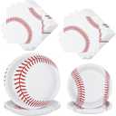ADXCO 80 Pieces Baseball Party Supplies 9 & 7 Inch Baseball Paper Plates 32 Plates & 48 Napkins, Red and White, for Birthday Sports Theme Party Decorations