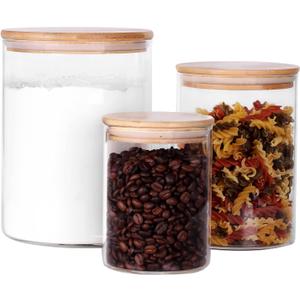 Glass Containers, Set of 3 Airtight Glass Canisters for Flour, Sugar, Rice, Salt (100 OZ/54 OZ/27 OZ)