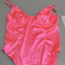 Velius Women's Sexy Deep V Neck Shiny Thong Bodysuit Tank Tops with Underwire (Neon Rose, X-Large)