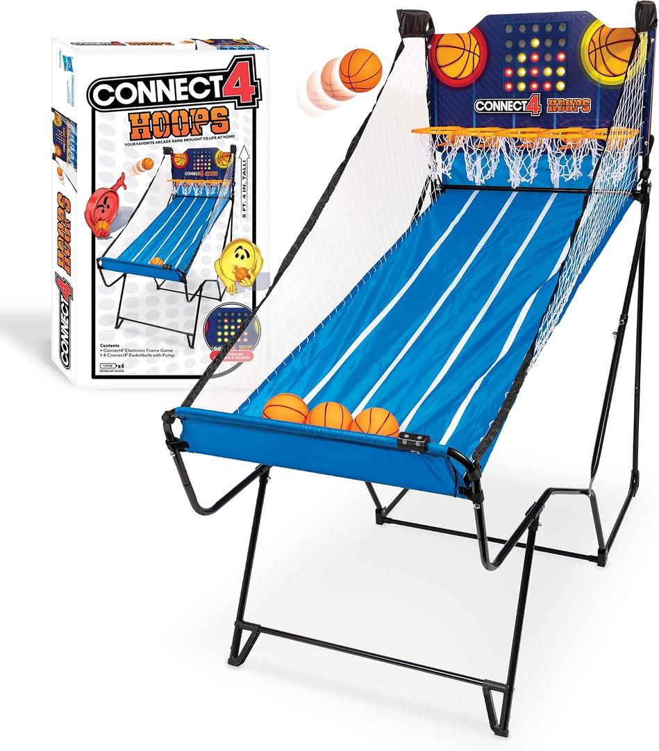 EastPoint Connect4 Hoops Arcade Basketball Game - Blue, Medium - LED Scoring for Kids Games - Foldable Indoor Design for Family Fun - Four-in-a-Row Challenge