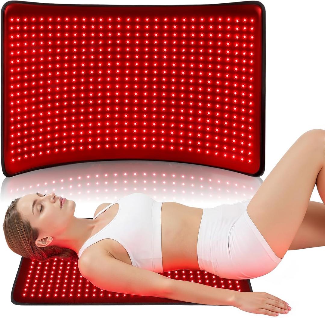 VARIPOWDER 31x17'' Red Light Therapy Mat for Body | 522 Leds Red Light Blanket with Timer, 660nm & 850nm Infrared Light Mat, Back Shoulder Knee Use, Muscle Pain Relief, Goggle