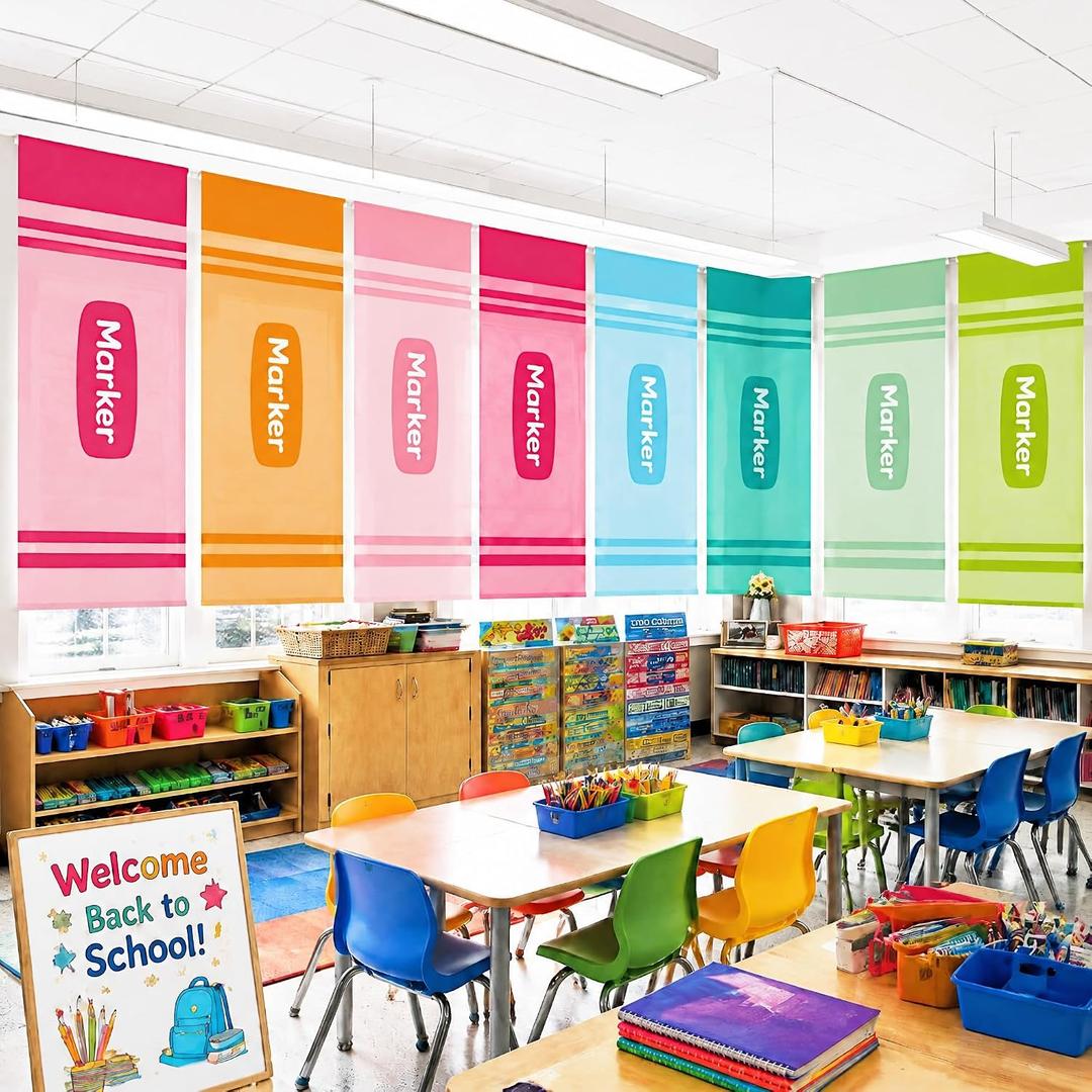 Irenare 8 Pcs School Classroom Curtains, Pastel Class Decor, 36 x 24 in, 10.2"W x 10.4"L