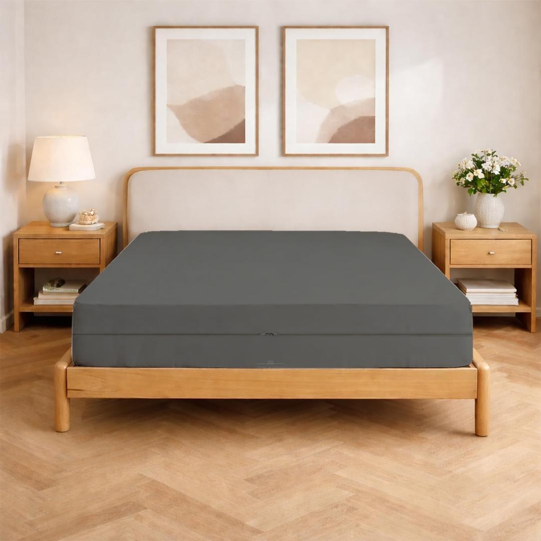 Queen Size Zipper Fitted Sheet 4 Inch Deep Pocket Mattress Cover - 1 Piece Zipper Fitted Sheet Only - 1000 Series Hotel Quality Brushed Microfiber Bottom Sheet Easy Care, Dark GreyQueen Size Zipper Fitted Sheet 4 Inch Deep Pocket Mattress Cover - 1 Piece Zipper Fitted Sheet Only - 1000 Series Hotel Quality Brushed Microfiber Bottom Sheet Easy Care, Dark Grey