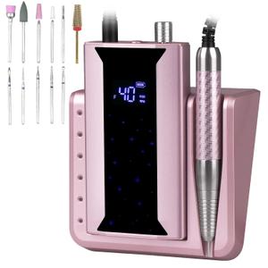 Professional Brushless Nail Drill, AZ GOGO 85W Cordless Electric Nail File 40000RPM Rechargeable Portable Nail Drill Machine for Gel/Acrylic Nails Salon Level Rose Gold