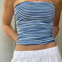 INAWLY Casual Striped Print Bandeau Tube Top For Summer, SIZE S