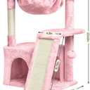 SYANDLVY Cat Tree for Indoor Cats Large Adults, Modern Activity Tower with Scratching Posts & Board, Condo with Plush Perch, Climbing Stand with Cradle & Hanging Ball for Play, Pink