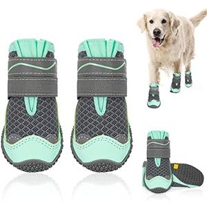 SlowTon Dog Shoes for Large Small Medium Dogs - Breathable Dog Boots for Summer Hot Pavement, Paw Protector for Outdoor Walking Winter Snow, Anti-Slip Rubber Dog Booties for Hardwood Floor (Green, 8)