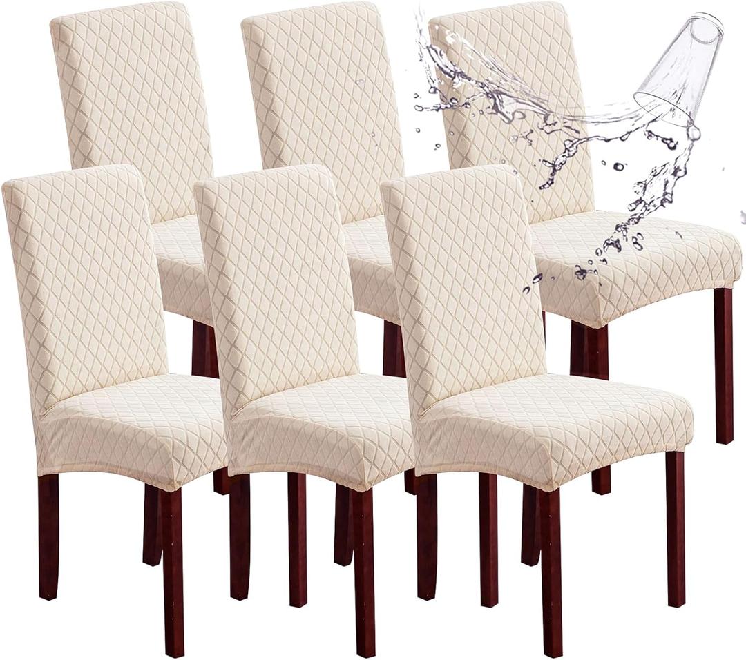 Genina Waterproof Chair Covers for Dining Room 6 Pack, Dining Chair Cover Removable Parson Chair Slipcover Chair Protectors Covers for Kitchen (Argyle-Beige, 6 PCS)