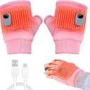 Heated Gloves for Women Rechargeable, Fingerless Rechargeable Heated Gloves, Hand Warmer Gloves, 3-Speed Adjustable Heated Fingerless Gloves, Winter Hand Warmer for Work Cycling Skiing (Medium, Pink)