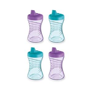 NUK Fun Grips Hard Spout Sippy Cup 10 oz. | Easy to Hold BPA Free Spill Proof Toddler Cup 4pk (Teal/Purple)
