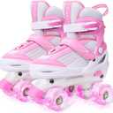 Roller Skates for Kids Boys Girls Toddler Ages 3-12, Adjustable 4 Sizes for Kids and Youth Teen with Light Up Wheels, Quad Red Roller Skates for Sports (Pink)