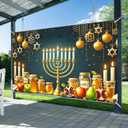 Hanukkah Banner 71 x 43 Inches Jewish Holiday Backdrop Menorah Honey Apple Wall Decor Star of David Festival Banner for Home Synagogue Classroom Celebration Backdrop