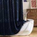 Siiluminisoy Navy Blue Shower Curtain Fabric Boho Shower Curtain Cloth Textured Tufted Chevron Elegant Shower Curtains Waterproof for Bathroom 72 x 72