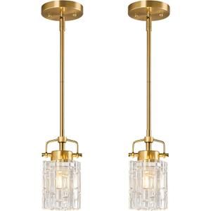 Pressed Glass Pendant Lights Kitchen Island 2 Pack Metal Rod Gold Pendant Light Modern Farmhouse Pendant Lighting for Bedroom Bathroom Hanging Light Fixtures