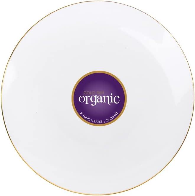 Organic 7.5" White/Gold Rim Plates, Case of 120 (12 packs x 10)