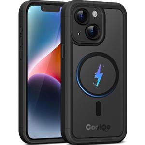 COOLQO Magnetic for iPhone 13 Case, Compatible with MagSafe, Dual Layer Design Military Grade Protection, Translucent Matte Scratch-Resistant Back Protective Shockproof Phone Case, Black