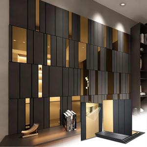 8 Pack 3D Wall Panels for Interior PVC Fluted Modern Interior Wall Panels 58.5''x29'' Total Coverage Mirror Gray and Gold Decorative Paneling Sheets for Bedroom Living Room Decor No Adhesive Backing