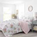 Laura Ashley - King Quilt Set, Cotton Reversible Bedding with Matching Shams, Home Decor Ideal for All Seasons (Honeysuckle Pink, King) (Blush)