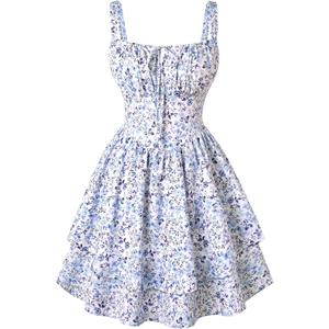 Scarlet Darkness Floral Mini Corset Dress for Women Teen 2026 Summer Spring Flowy A-Line Sundress with Pockets (S)