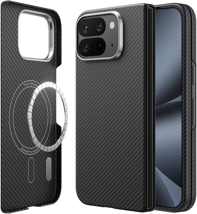 JUESHITUO for Google Pixel 10 Pro Fold Case, [Ultra Slim & Light] [600D Aramid Fiber] [Fit for MagSafe] Minimalist Carbon Fiber Textures -Less Touch Feeling, Sturdy Magnetic Thin Cover Black