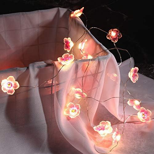 Mudder 2 Pieces Cherry Blossom Lights LED Flower String Light Blossom Decor Battery Wire Fairy LED Garland for Birthday Wedding Bedroom Party Decoration(6.6 ft,Cherry)