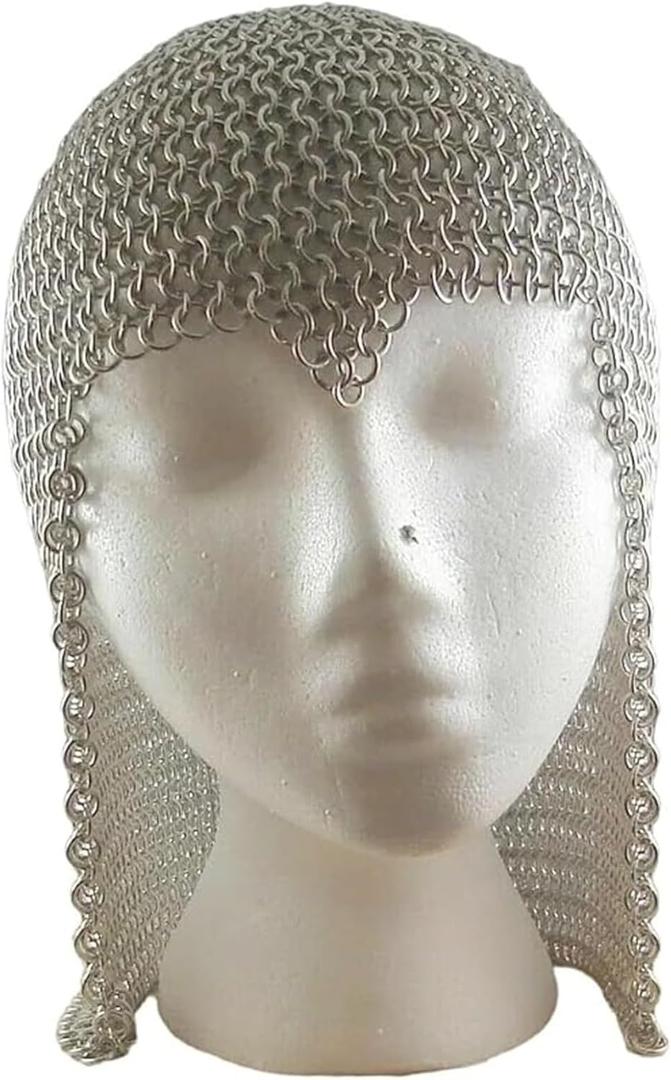 Aluminum Chainmail Coif Head Hood Butted Chainmail Head Scarf Anodized Aluminum Chainmail Hood Large Size Chainmail Headwear