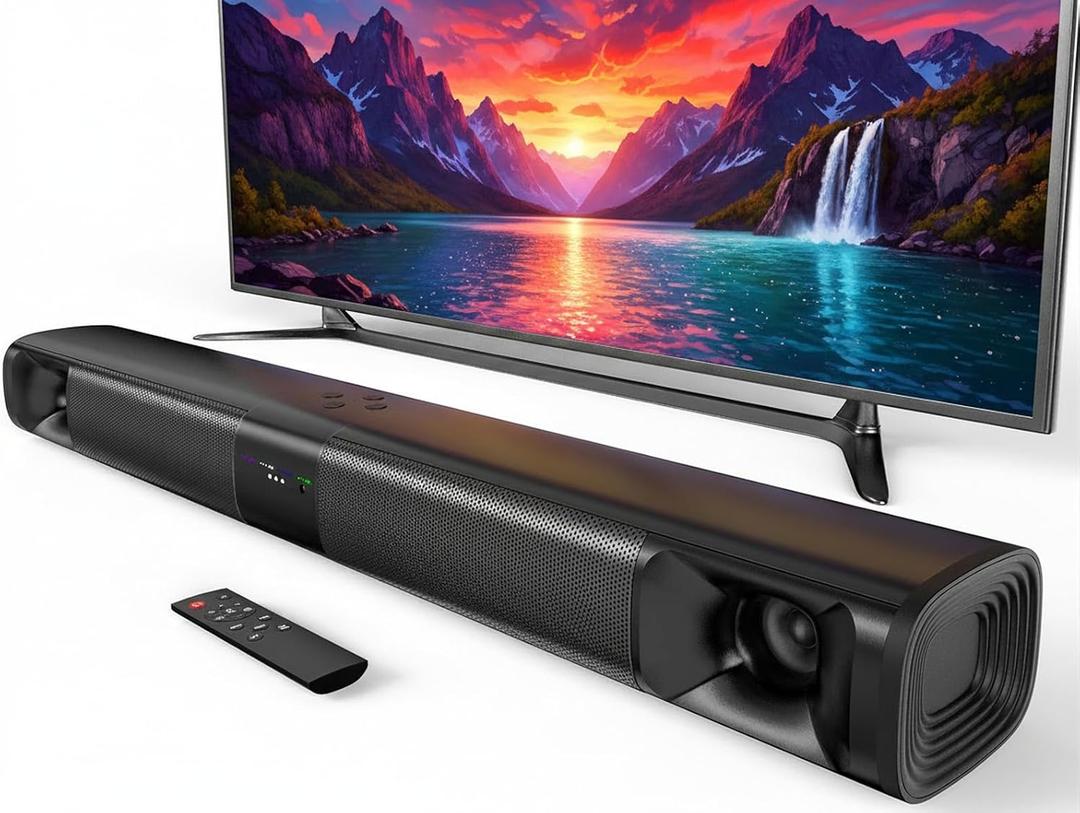 Sound Bar for Smart TV, 80W 2.0 Channel Surround Sound System | 2-in-1 Detachable Soundbar, Dual Woofers & Silk Tweeters, Bluetooth5.3/ARC/AUX/Optical, Home Theater Speaker