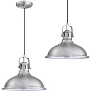 12 Inch LED 2 Pack 1 Light Pendant Light Industrial Vintage Fixtures Metal Chandelier Lights with Brushed Nickel Finish,Ceiling Lamp for Kitchen Home Island Dining Room Bedroom Farmhouse