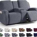 KinCam Loveseat Recliner Covers with Middle Console Slipcover, Recliner Sofa Covers 2 Seat Couch Cover Stripe Jacquard Furniture Protector Covers with Elastic Bottom for Kids, Pets (Dark Gray)