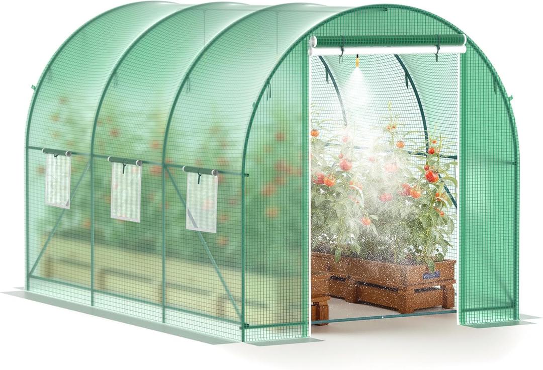 Greenhouse, 10x7x7 Upgraded Walk-in Greenhouse with Spraying System, Heavy Duty Tunnel Green House with 6 Ventilated Mesh Windows & Zippered Roll-up Door, Large Plant Garden Hot House Outdoor