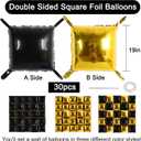TONIFUL Square Foil Balloon Wall 30pcs Gold and Black Double Sided Mylar Square Balloon Garland Kit Balloons Background Arch for Graduation Anniversary Birthday New Years Decorations