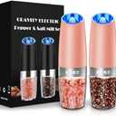 Sweet Alice Gravity Electric Pepper and Salt Grinder Set, Adjustable Coarseness, Battery Powered with LED Light, One Hand Automatic Operation, Coral, 2 Pack